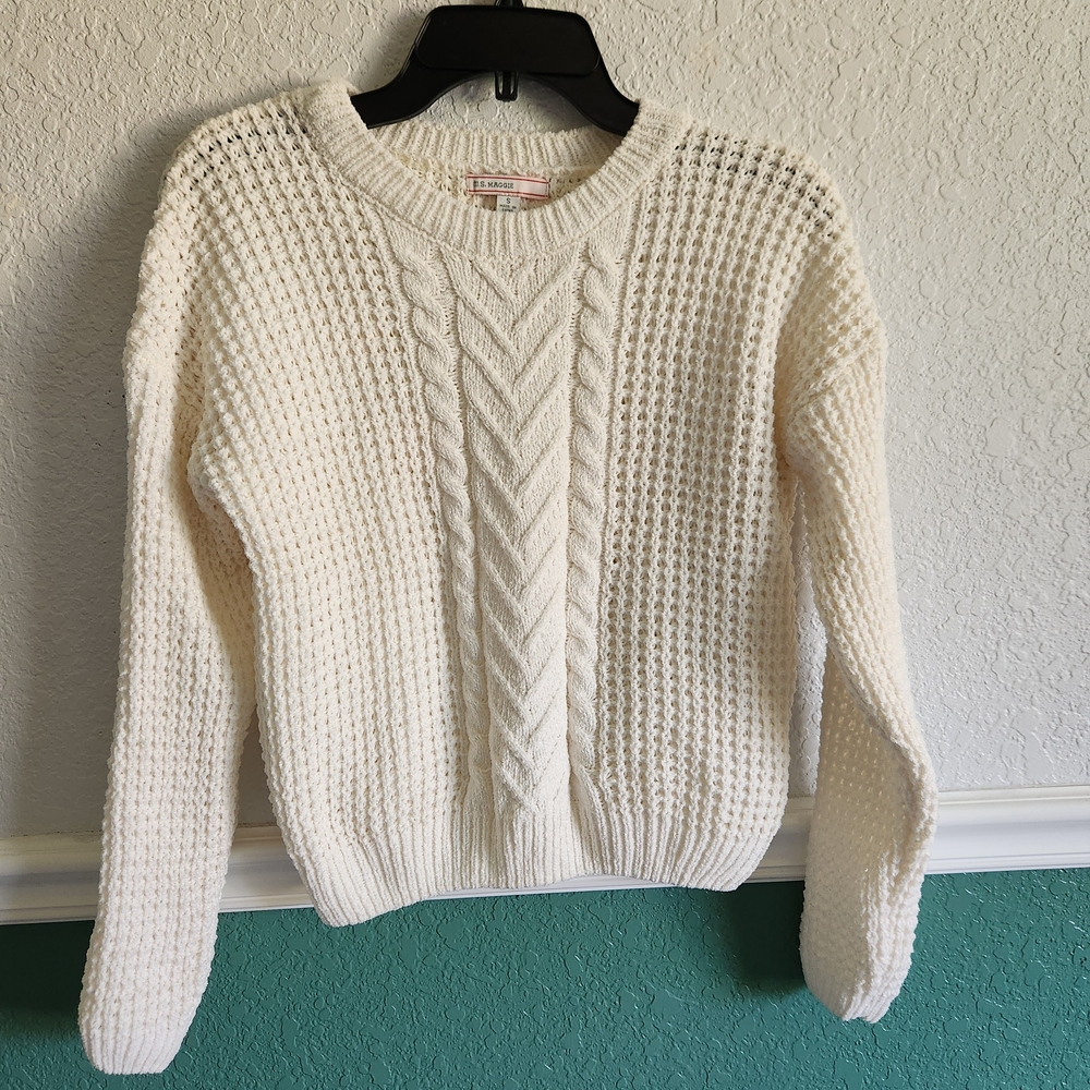 Women’s Cream‎ Cable Knit Sweater | Size Small| Cozy Winter Pullover
